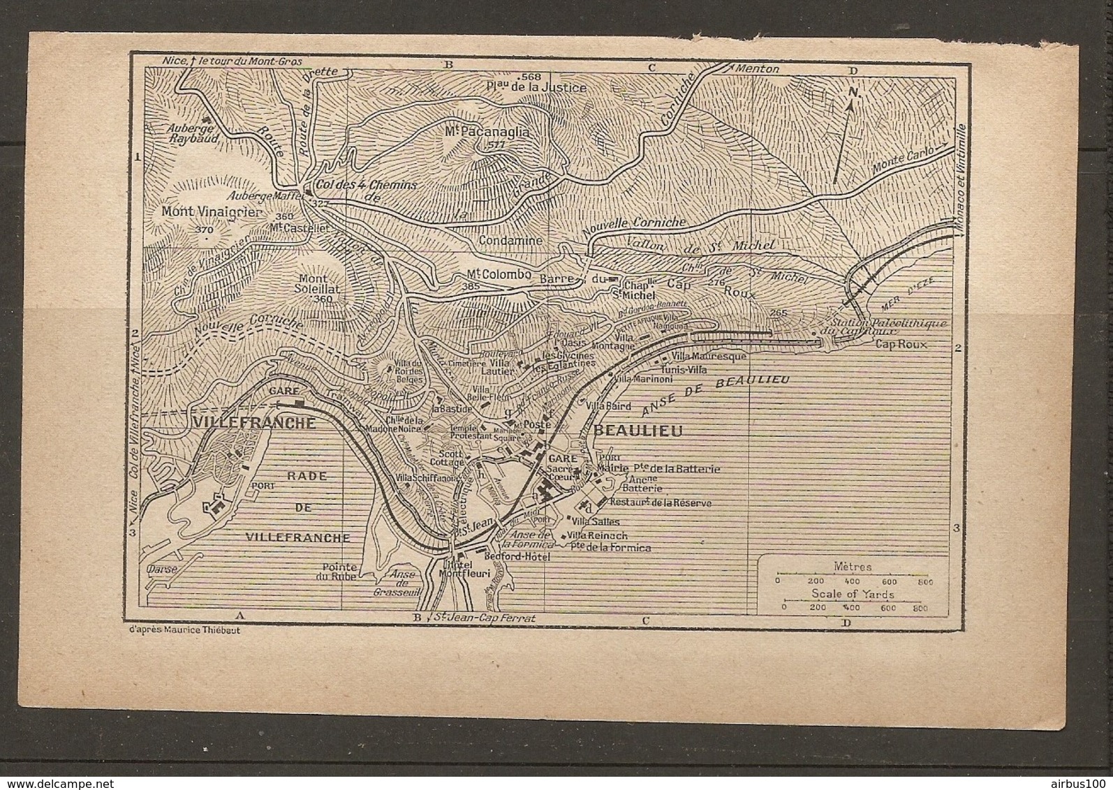 CARTE PLAN 1922 - VILLEFRANCHE BEAULIEU BARRE HOTEL MONT FLEURI VILLAS SALLES REINACH - Carte Topografiche