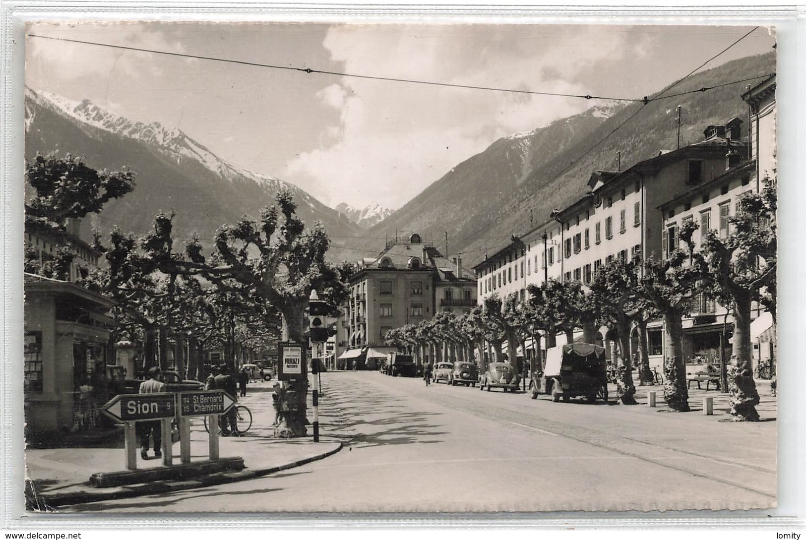 Suisse Martigny Ville La Place Centrale CPSM PF Cachet Martigny Ville 1957 Voiture Camion - Martigny