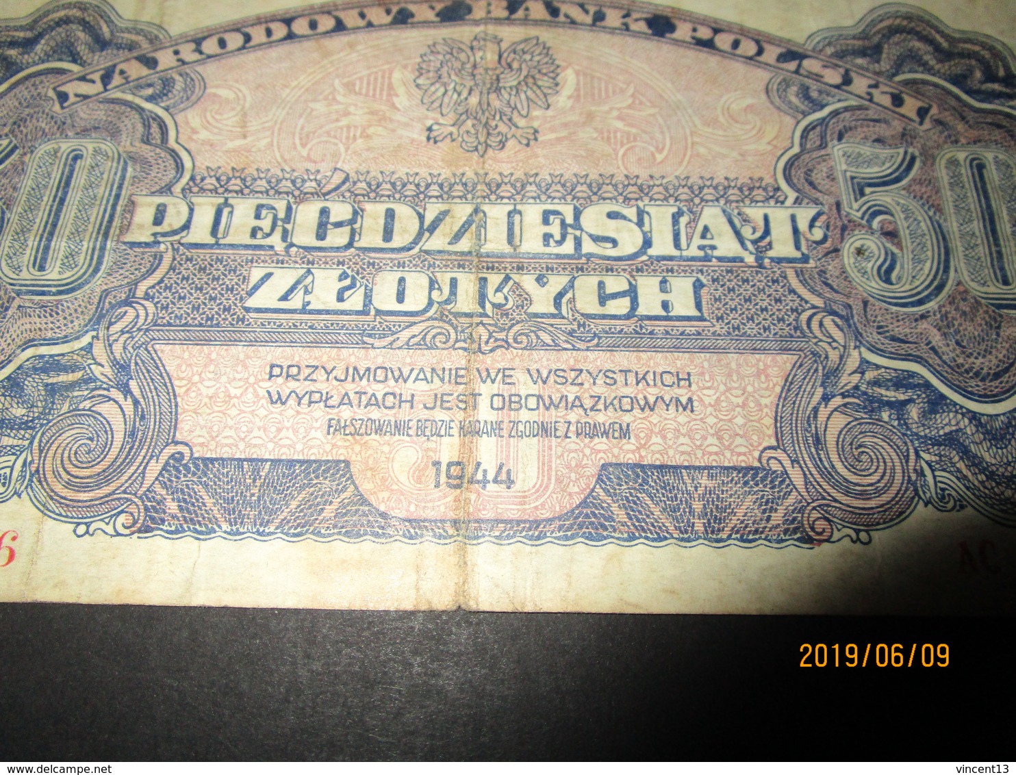 Grand Billet Banknote Pologne 1944 - Poland