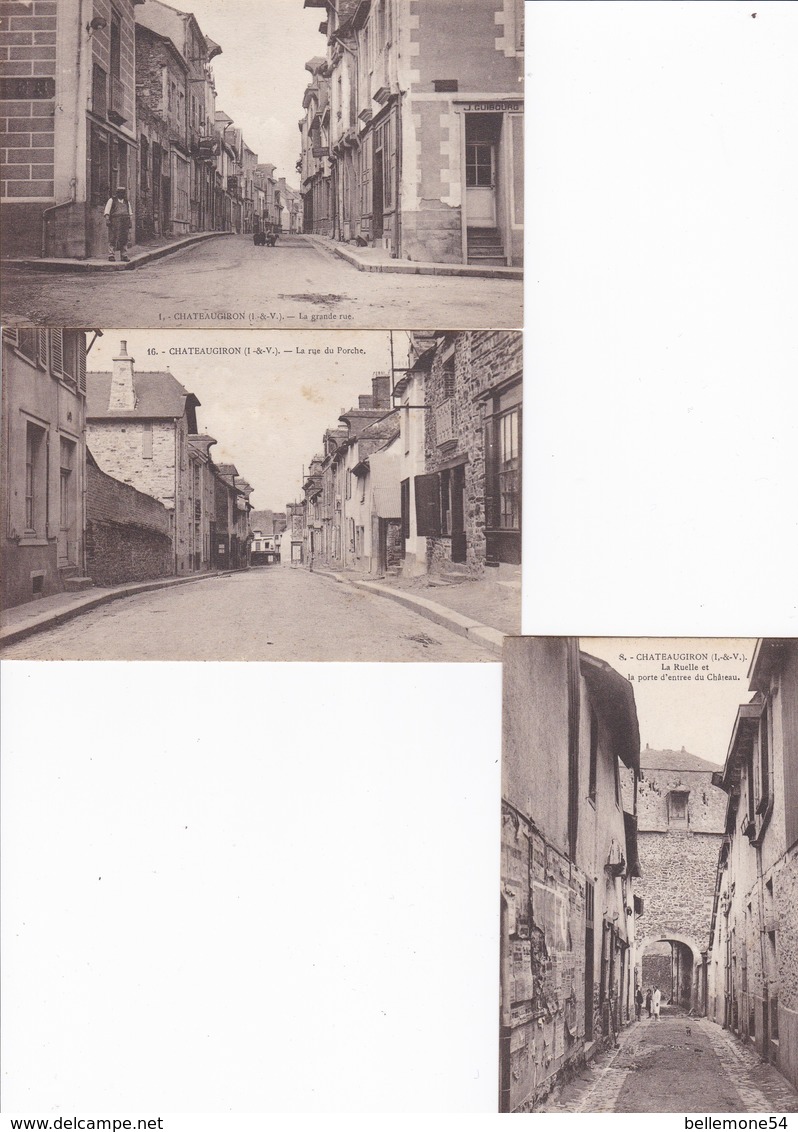 Cpa Dept 35 - CHATEAUGIRON - Lot De 3 Cartes - La Rue Du Porche-la Grande Rue-la Ruelle Et La Porte D'entrée (voir Scan) - Châteaugiron