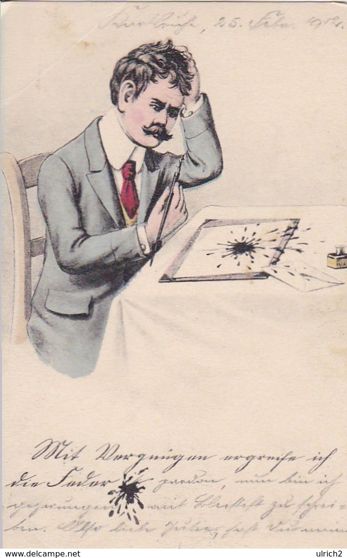 AK Mit Vergnügen Ergreife Ich Die Feder... - Mann Mit Brief Und Tintenklecks - Humor - 1913  (41628) - Humor