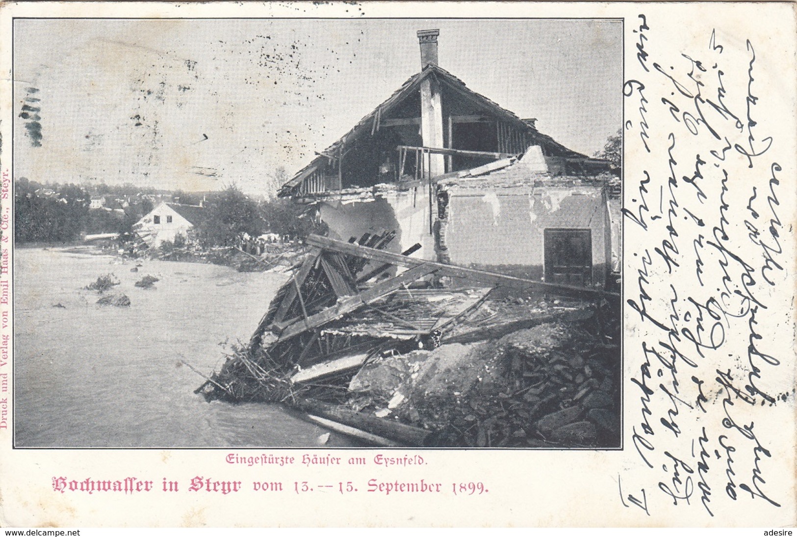 HOCHWASSER IN STEYR Vom 13. - 15. September 1899, Orig.Karte Gel.1899 Von Steyr Nach Linz, 2 Kreuzer Frankierung, ... - Steyr