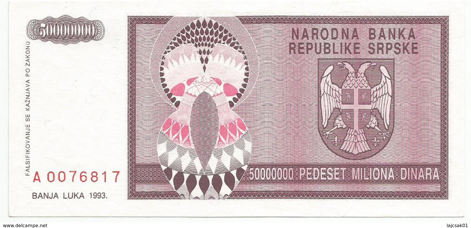 Bosnia And Herzegovina 50.000.000 Dinara 1993.  P-145 - Bosnie-Herzegovine