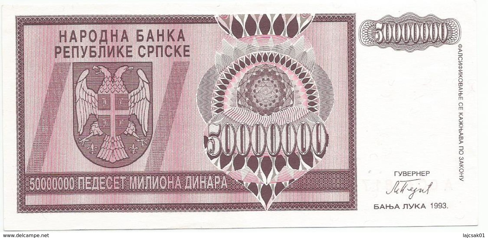 Bosnia And Herzegovina 50.000.000 Dinara 1993.  P-145 - Bosnia Y Herzegovina