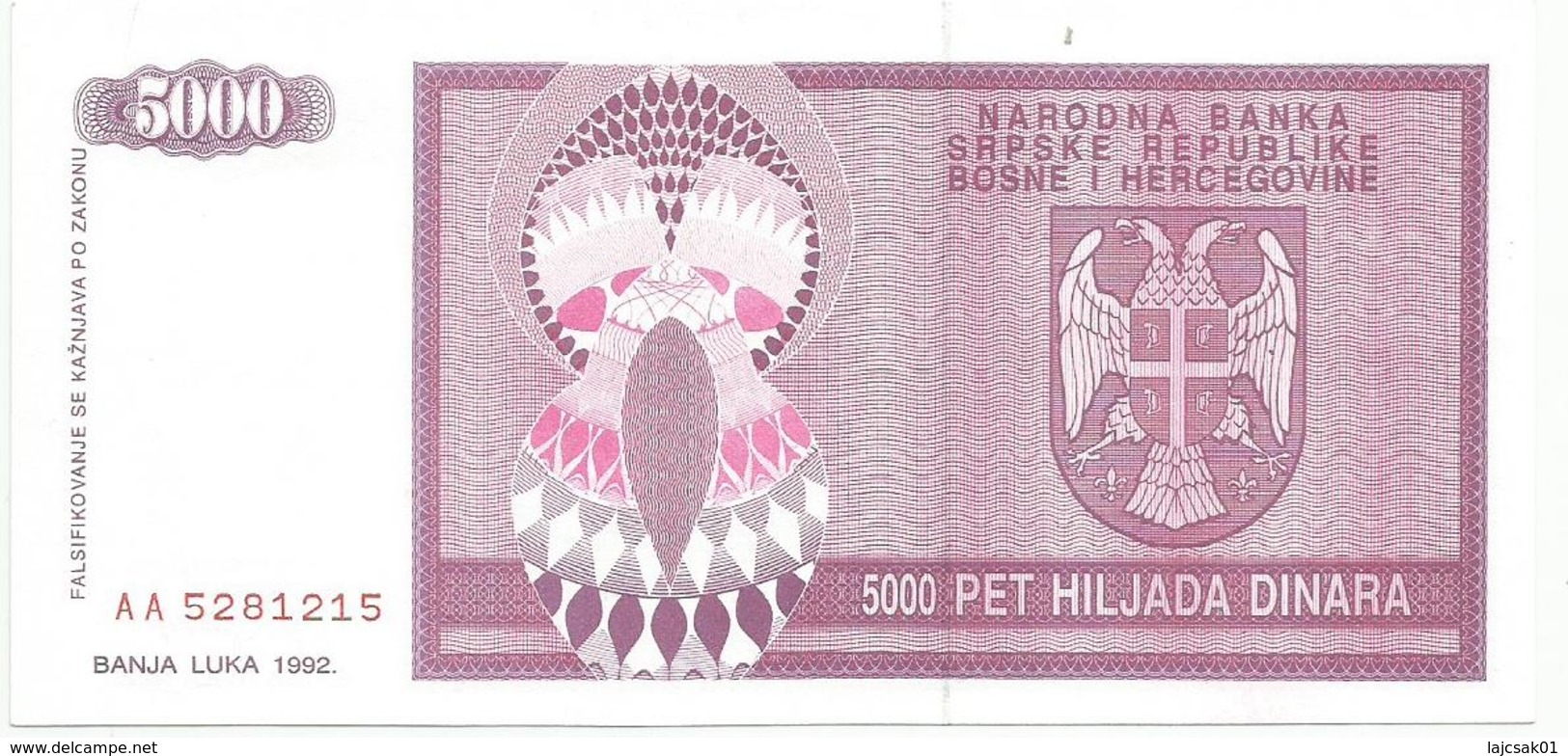 Bosnia And Herzegovina 5000 Dinara 1992. P-138  UNC - Bosnia Erzegovina