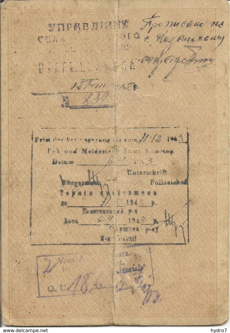 WWII Germany-Ukraine Ausweis Konotop 1942 Bilingual Russian-German Erzatz Passport - 1939-45
