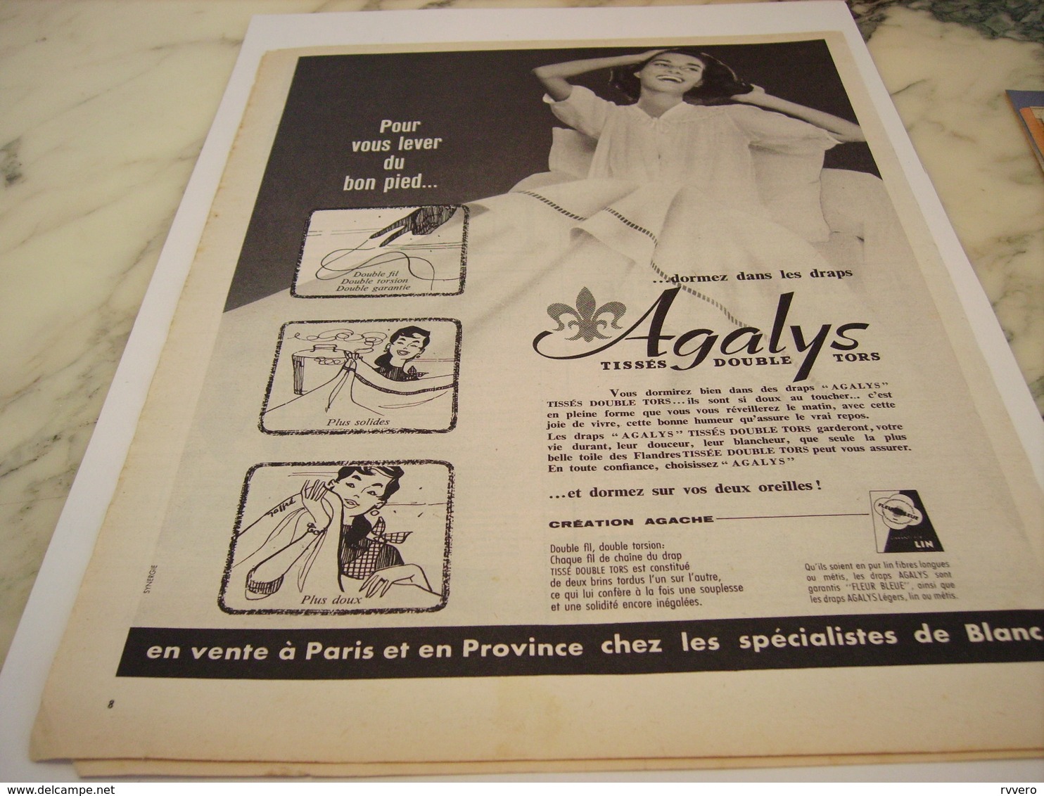 ANCIENNE  PUBLICITE DORMEZ DANS LES DRAPS AVEC AGALYS 1957 - Autres & Non Classés