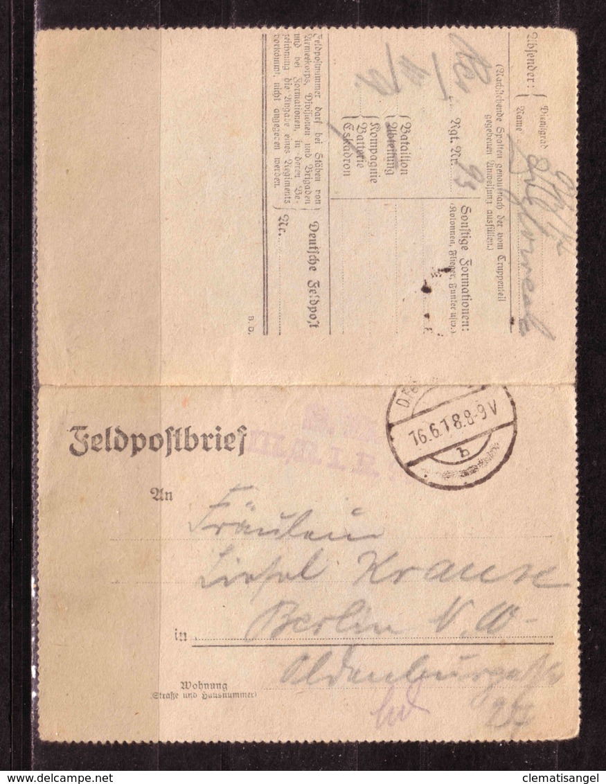 157f * FELDPOSTBRIEF * 1918 NACH BERLIN ** !! - Militaria