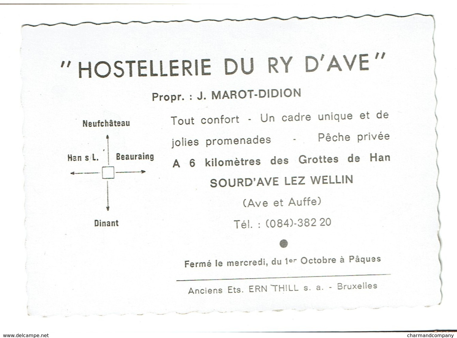 Mignonette Publicitaire Hostellerie Du Ry D'Ave, Prop. J. Marot-Didion - Sourd'Ave Lez Wellin - 2 Scans - Rochefort