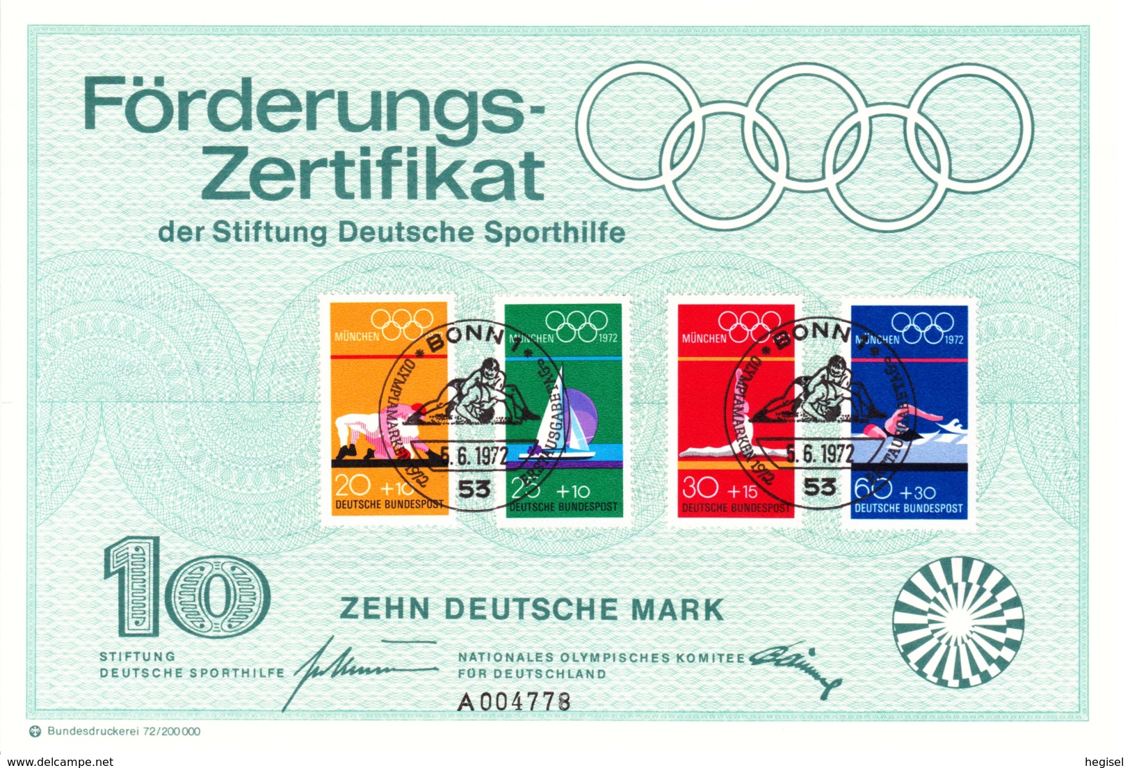 1972, Deutschland, "Olympische Spiele In München", SST. Bonn, FDC, Förderungszertifikat Der Stiftung Deutsche Sporthilfe - Sommer 1972: München