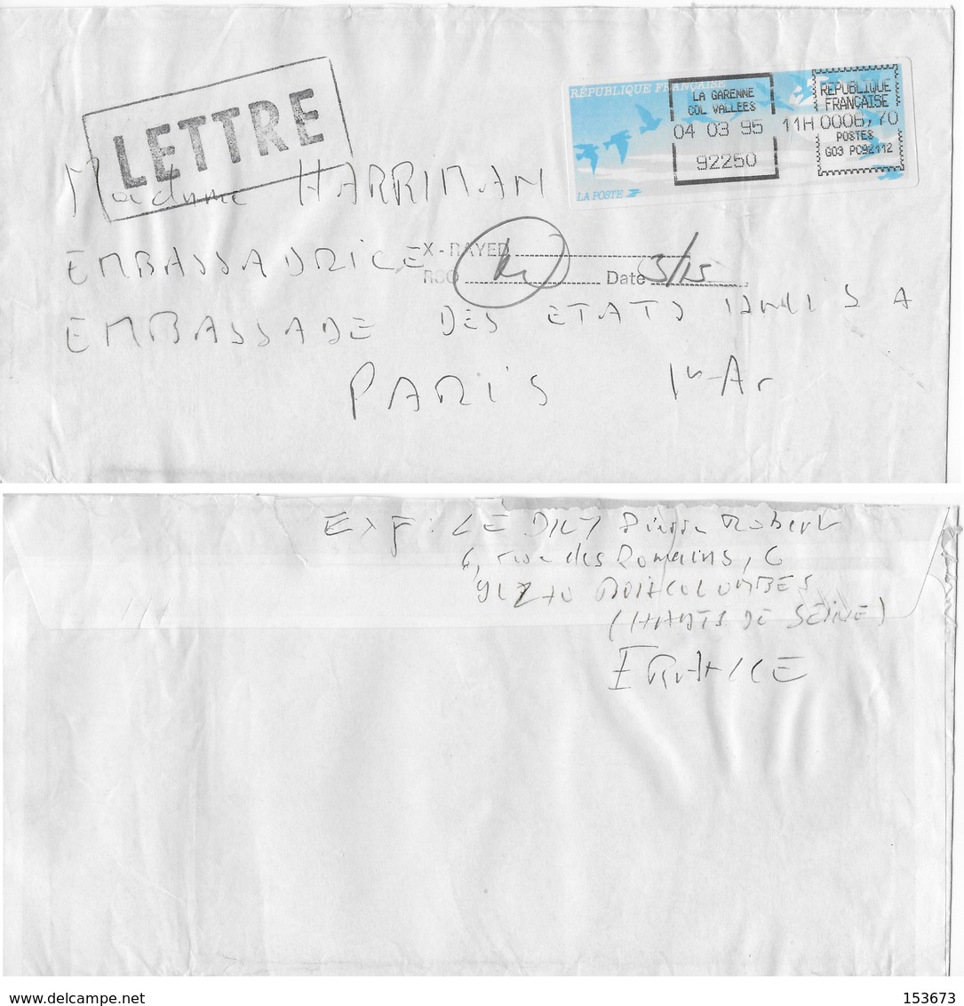 Enveloppe Adressée à Mme HARRIMAN (Pamela) Ambassadrice Des Etats-Unis à PARIS Le 04/03/1995 - 1990 « Oiseaux De Jubert »