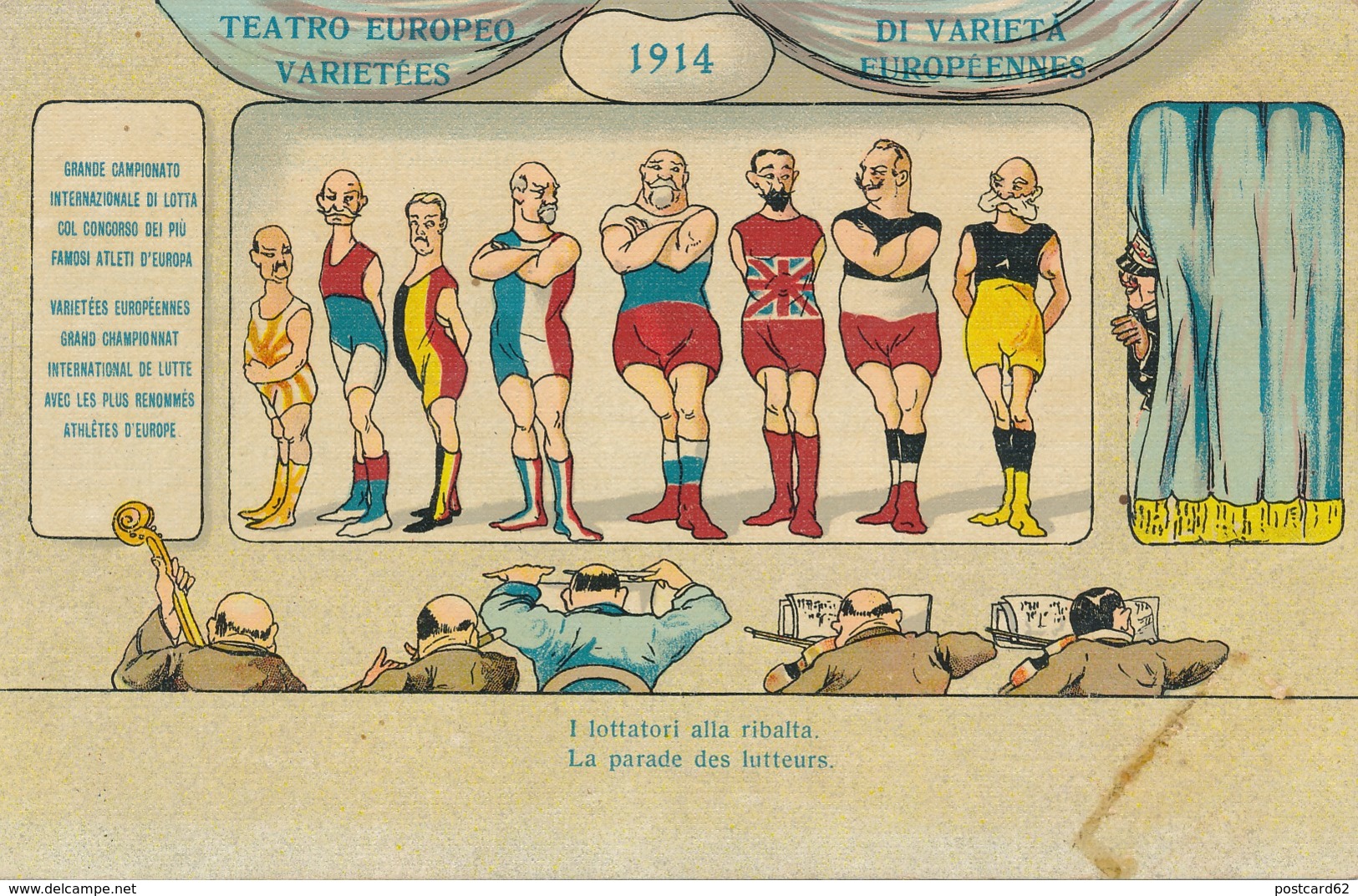 Postcard Cpa 1914 La Parade Des Lutteurs Teatro Europeo Di Varietà Lottatori - Wrestling