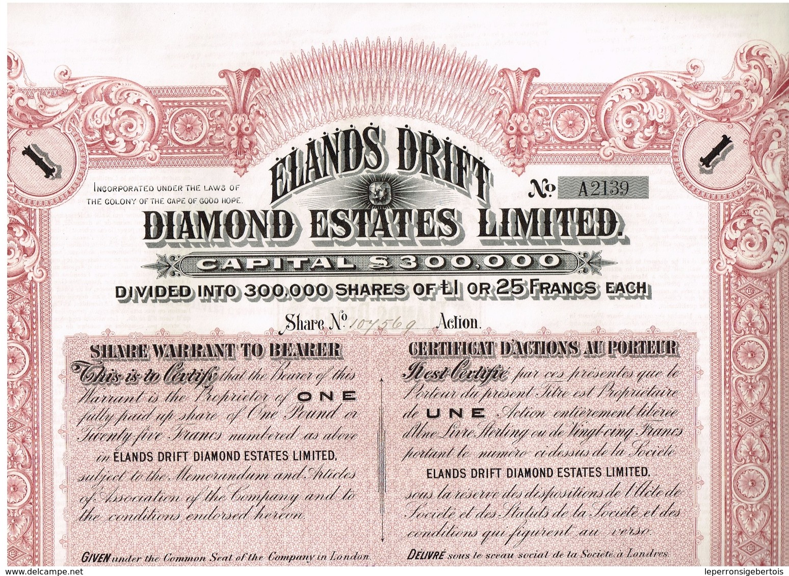 Titre Ancien - Elands Drift Diamond Estates Limited - Titre De 1902 - - Mines