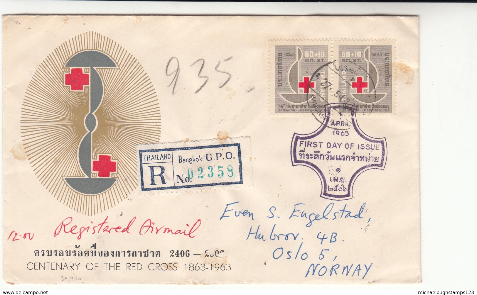 Thailand / Rama 9 / Airmail / Red Cross / Norway - Thailand