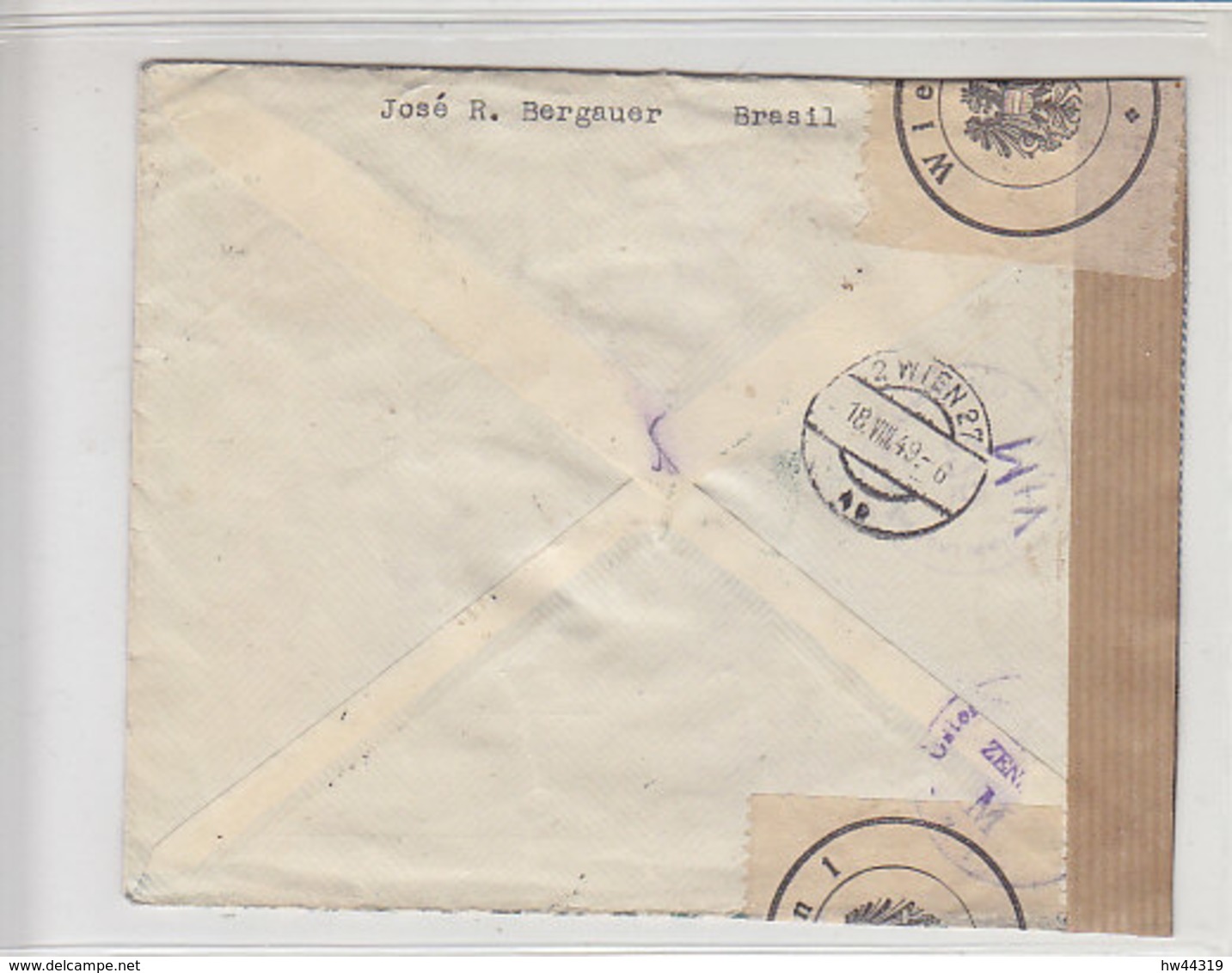 Luftpostbrief Aus Sao Paulo Nach WIEN 18.8.49 über Zensurstelle Und Mit Verschlussmarken - Briefe U. Dokumente