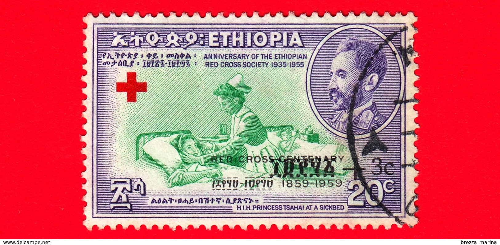 ETIOPIA - Usato - 1959 - Centenario Della Croce Rossa - Sovrastampato - 20+3 - Etiopia