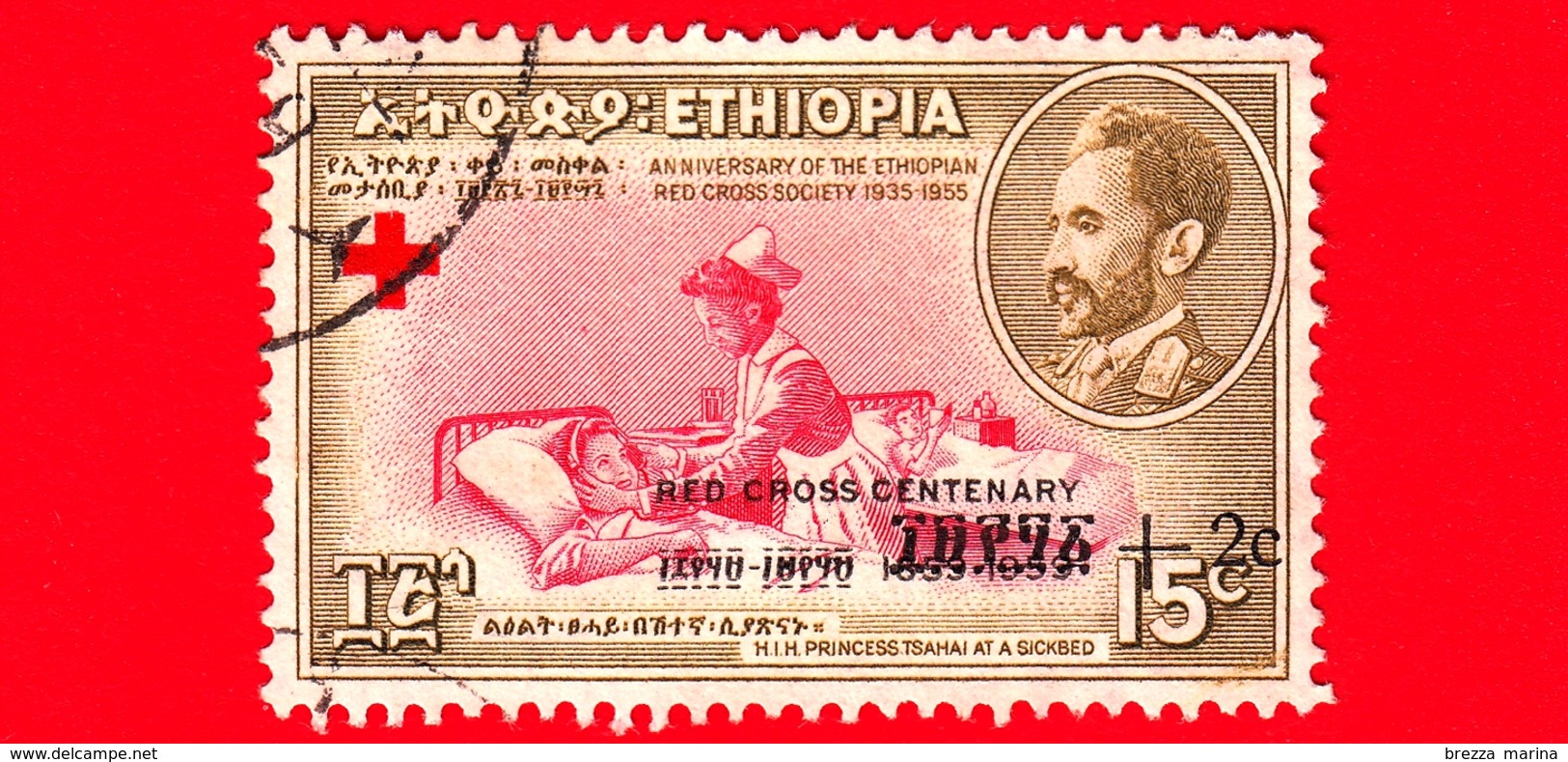 ETIOPIA - Usato - 1959 - Centenario Della Croce Rossa - Sovrastampato - 15+2 - Etiopía