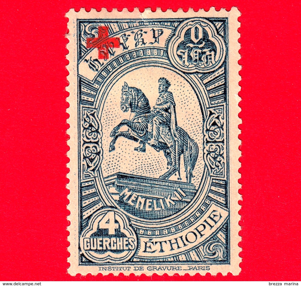 ETIOPIA - Nuovo - 1936 - Statua A Menelik - Sovrastampato Croce Rossa - 4 (+4) - Etiopia