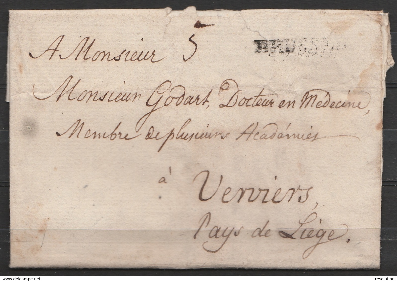 L. Datée 19 Décembre 1787 D'un Médecin De BRUXELLES Pour Confrère à VERVIERS - Griffe "BRUSSEL" Port "5" - Voir Texte - 1714-1794 (Austrian Netherlands)