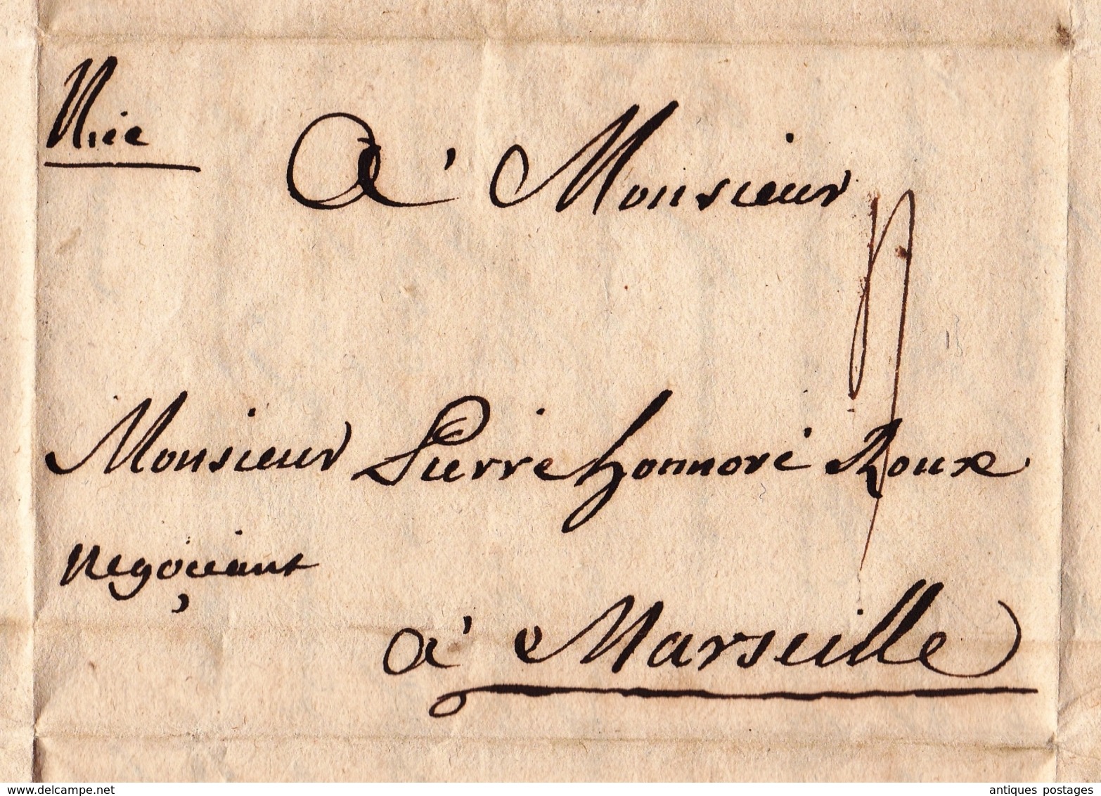 Lettre 1845 Nice Nizza Marseille Pierre Honoré Roux Balles De Coton Cotone Salvador Et Lazzero Recanati Livorno - Sardaigne