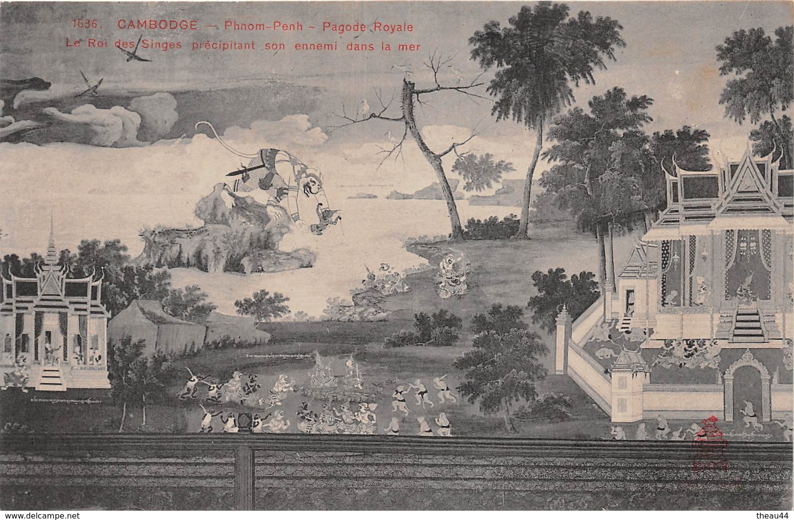 ¤¤  -  CAMBODGE   -  PHNOM-PENH   -  Pagode Royale - Le Roi Des Singe Précipitant Son Ennemi Dans La Mer  -  ¤¤ - Cambodge