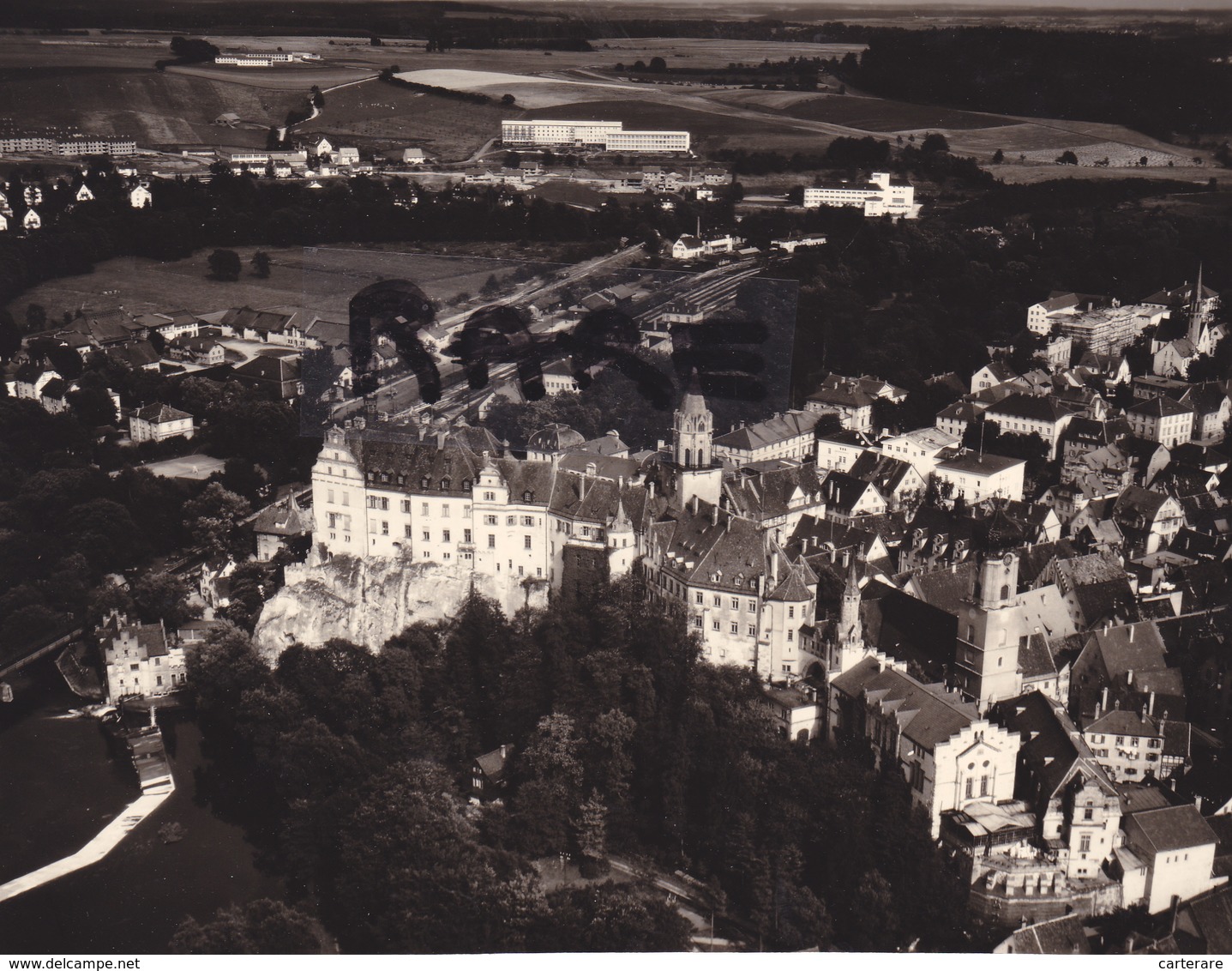 PHOTO ANCIENNE,ALLEMAGNE,GERMANY,CHATEAU DE SIGMARINGEN,BADE WURTEMBERG,SUR LE DANUBE,VUE AERIENNE,RARE - Places