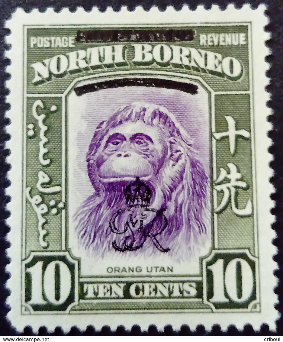 Borneo 1947 Animal Singe Monkey Orang Outang Surchargé Overprinted Yvert 265 Neuf Sans Gomme Unused Without Gum - Bornéo Du Nord (...-1963)