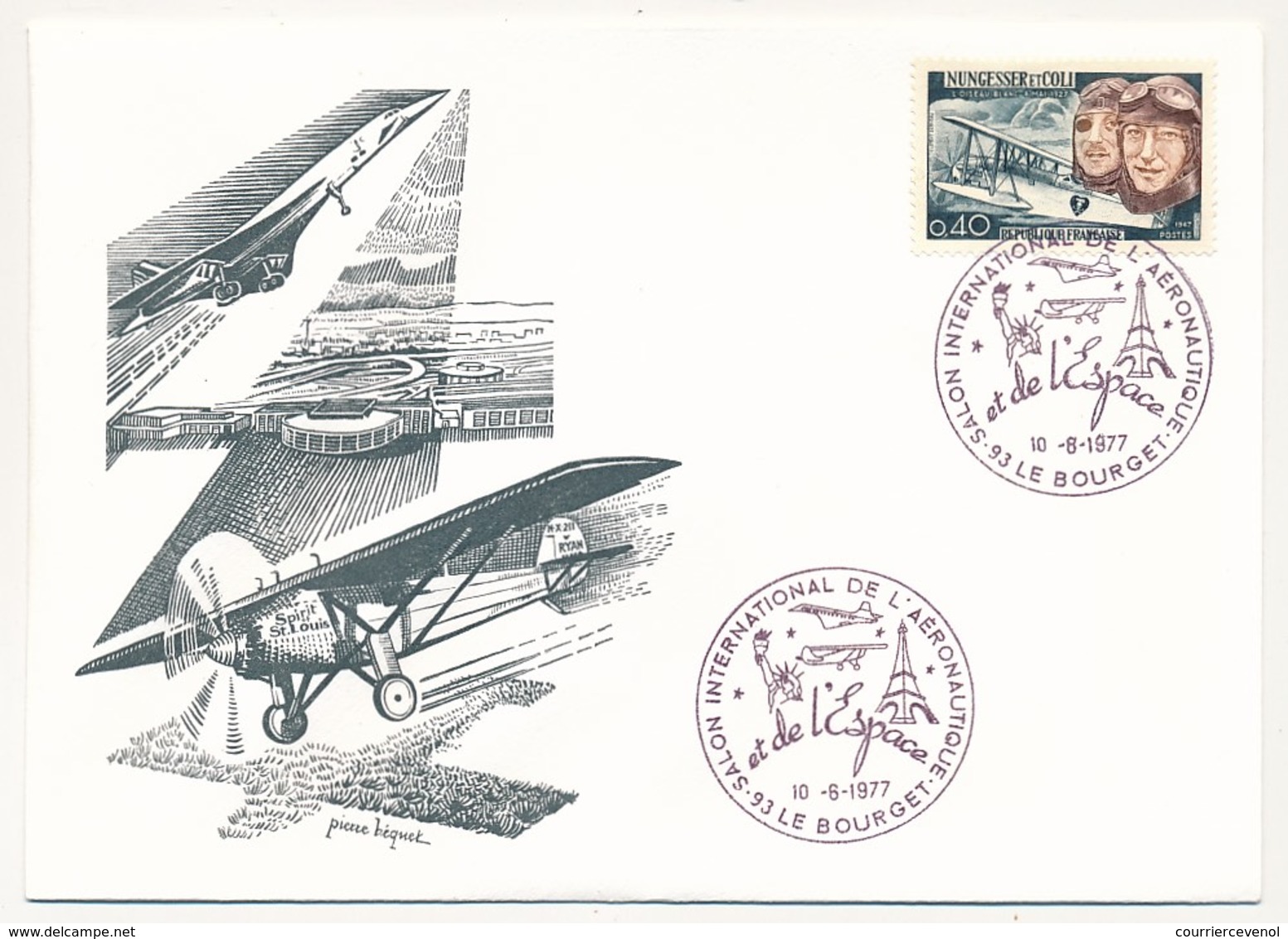 2 Enveloppes Avec Cachet Salon De L'Aéronautique LE BOURGET 1977 - Affr 0,40 Nungesser Coli Et 0,60 Aéroport - Cachets Commémoratifs