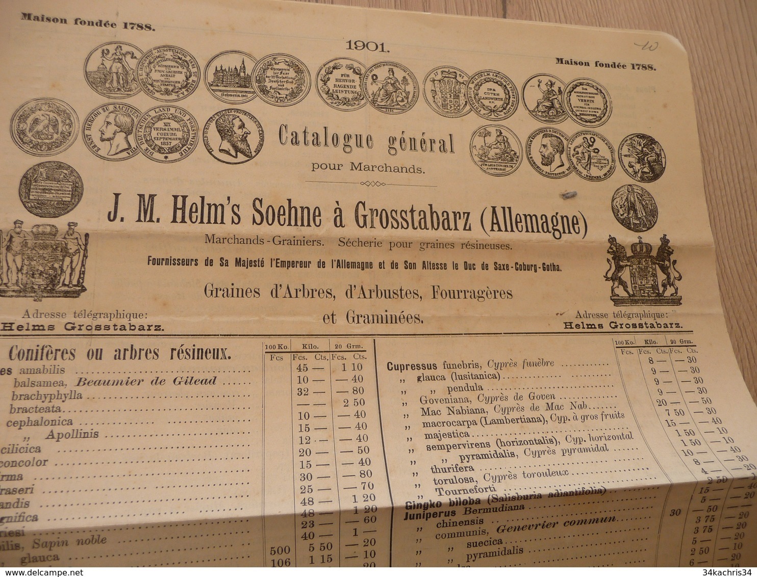 Catalogue Général Illustré Médaille Allemagne Helm's Soehne Grosstabarz 1901  Horticulture Graines - 1800 – 1899