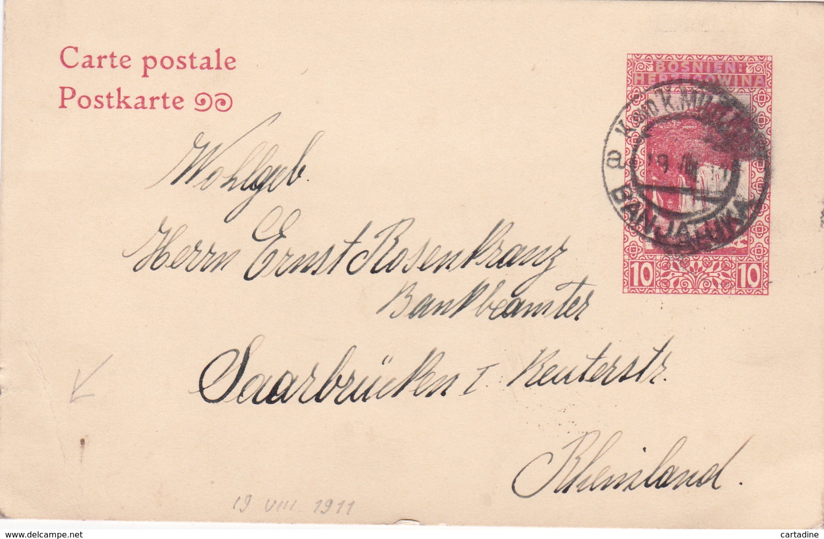 Entier Postal Stationery  Bosnie-Herzegovine - 1911 - ETAT==> Pli!! - Bosnie-Herzegovine