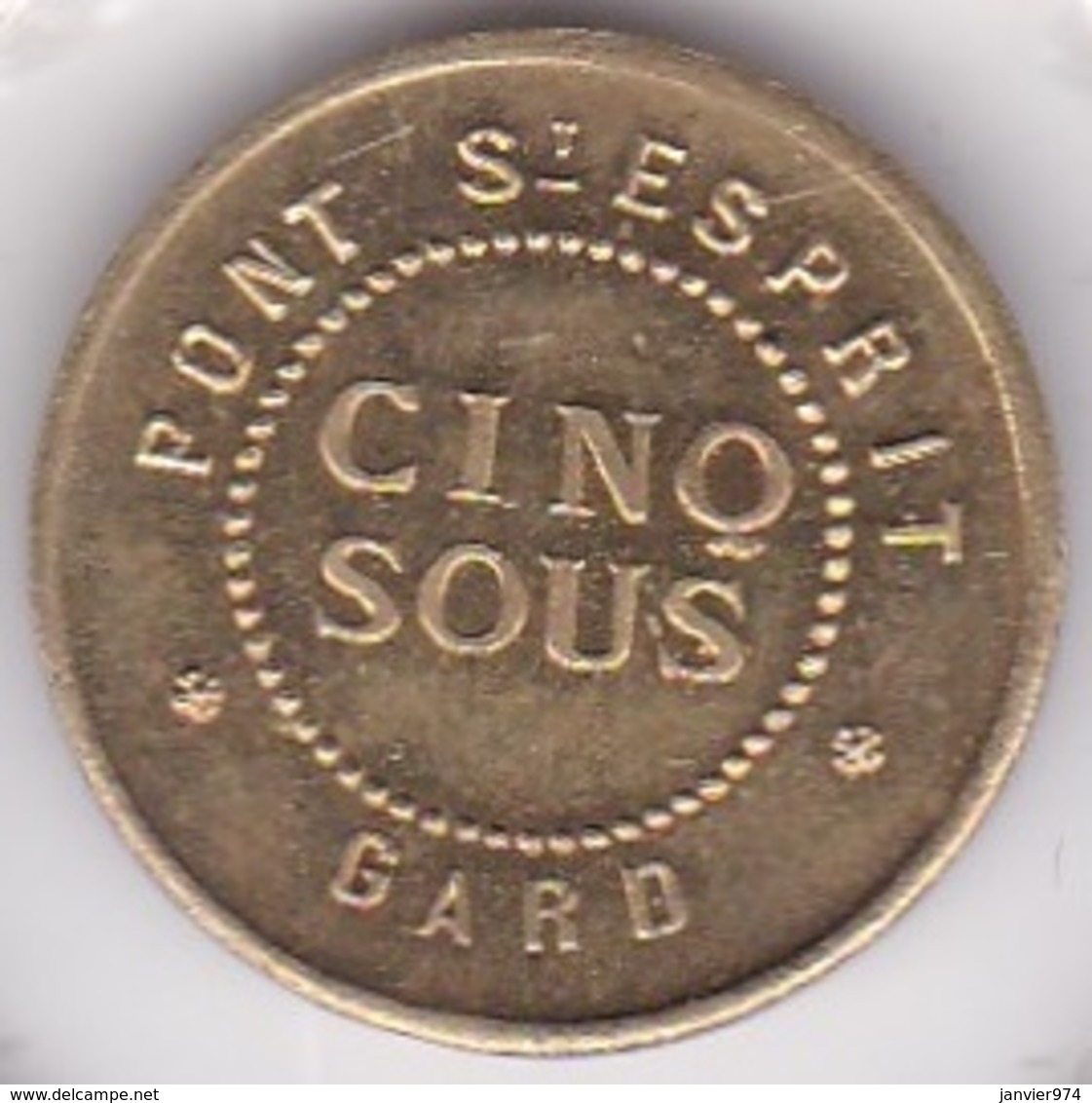 30. Gard. Pont-Saint-Esprit. Bazar Louis, Tourniaire-Deville. 5 Sous 1890, En Laiton - Monétaires / De Nécessité