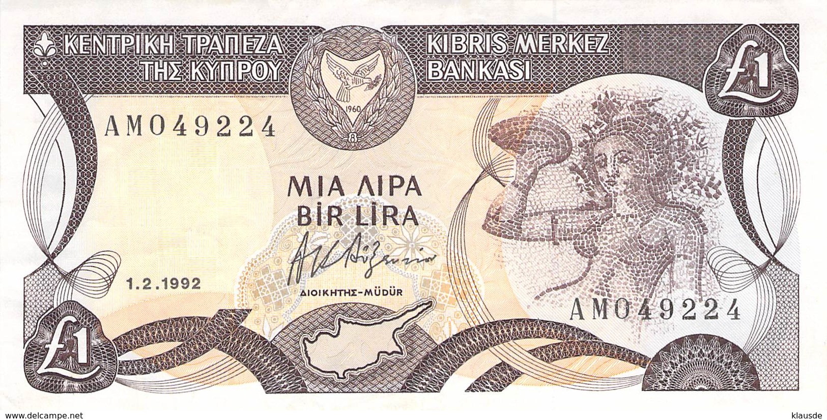 One Pound Zypern 1992 AU/EF (II) - Cyprus