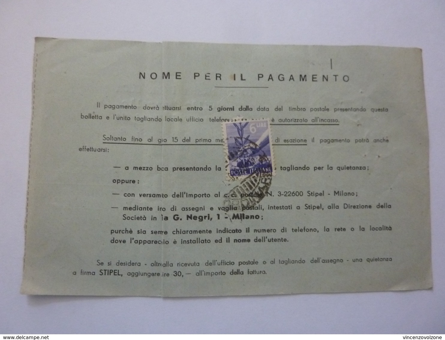 Documento Viaggiato "S.T.I.P.E.L. Milano" 1949 - 1946-60: Storia Postale