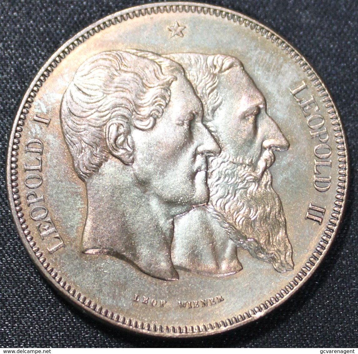 LEOPOLD II. 5 FRANCS BRONS  1830-1880 TYPE "CINQUANTENAIRE"   NIEUW STAAT    4 AFBEELDINGEN - 5 Francs