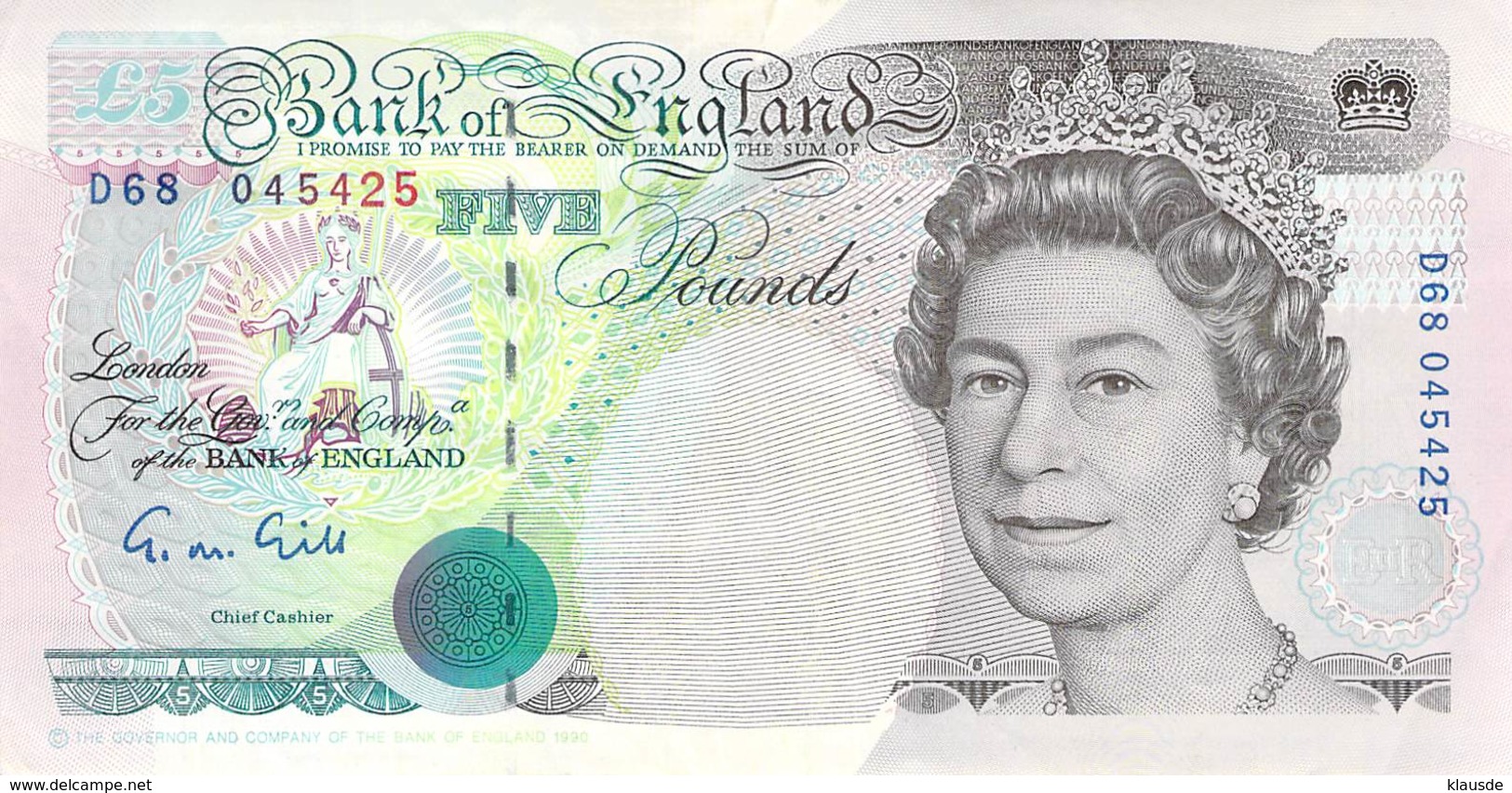 Five Pounds England 1990 AU/EF (II) - 5 Pounds