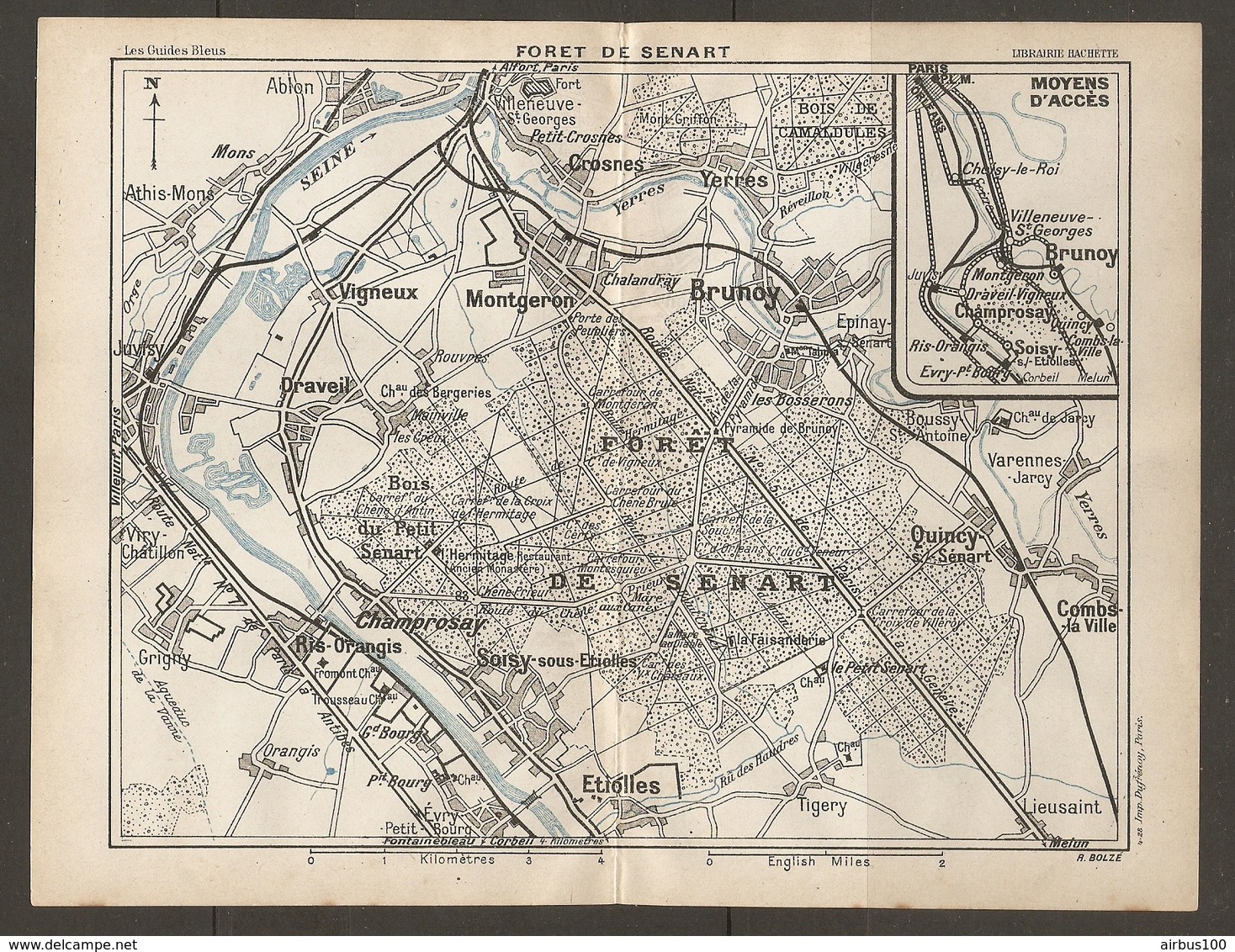 CARTE PLAN 1928 - MOYENS D'ACCES FORET DE SENARD ETIOLLES CROSNES QUINCY VIGNEUX YERRES CHAMPROSAY - Topographical Maps