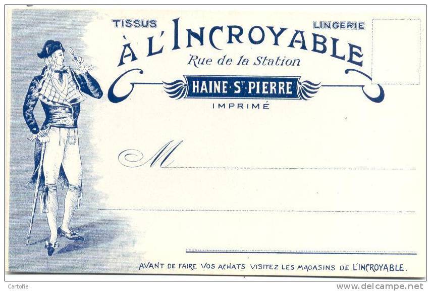 HAINE-ST.PIERRE-CARTE PUBLICITAIRE ILLUSTREE-TISSUS A L'INCROYABLE-CARTE VIERGE - La Louvière