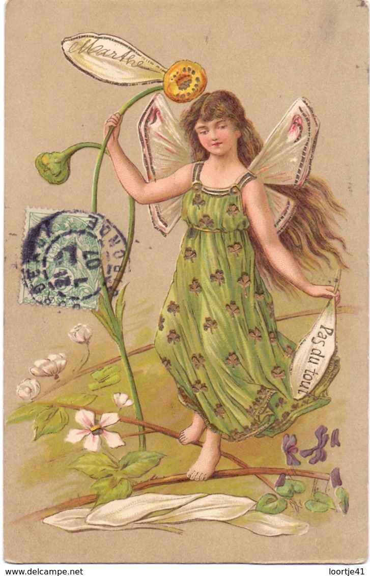 CP - Art Nouveau - Femme Fille Papillon - Meisje Als Vlinder - - Autres & Non Classés