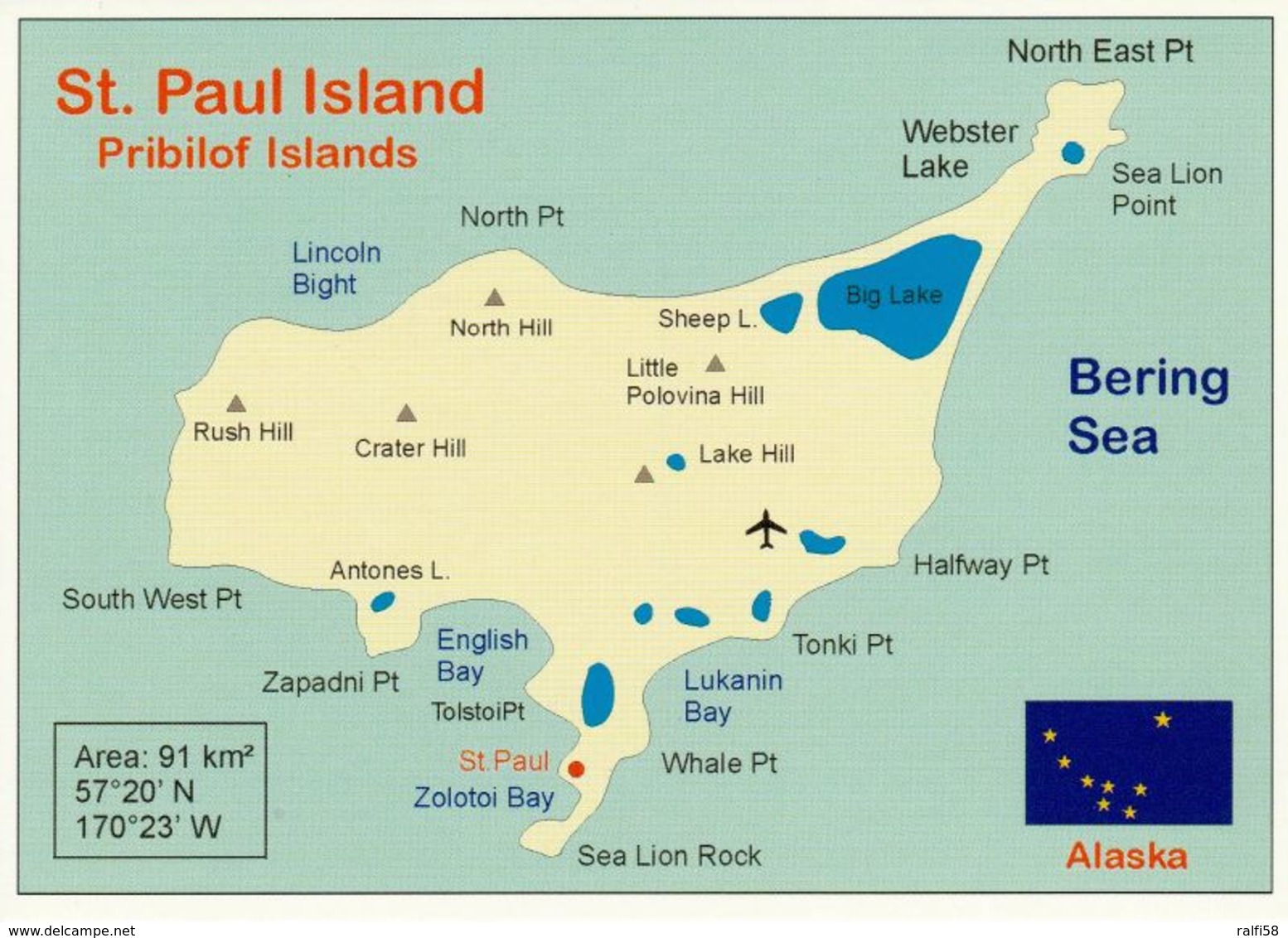 1 Map Of St. Paul Island - USA Alaska * 1 Landkarte Mit Der Insel St. Paul - Gehört Zu Den Pribilof Inseln - Bering Sea - Landkarten