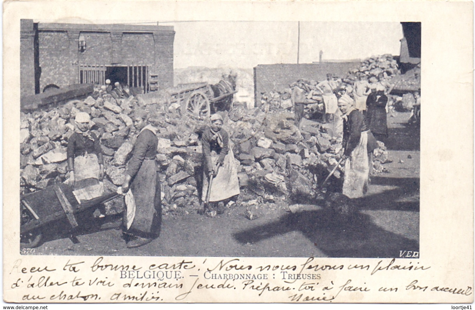 CP - Charbonnage - Femmes Trieuses - Cachet Stempel Nimy à Quaregnon 1902 - Mines