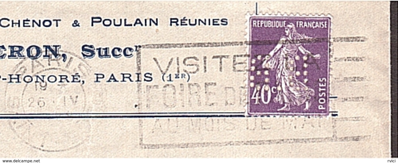 PERFORÉ S/enveloppe Semeuse B.B. Biberon Papeteries 40c Violet 1928 - Autres & Non Classés