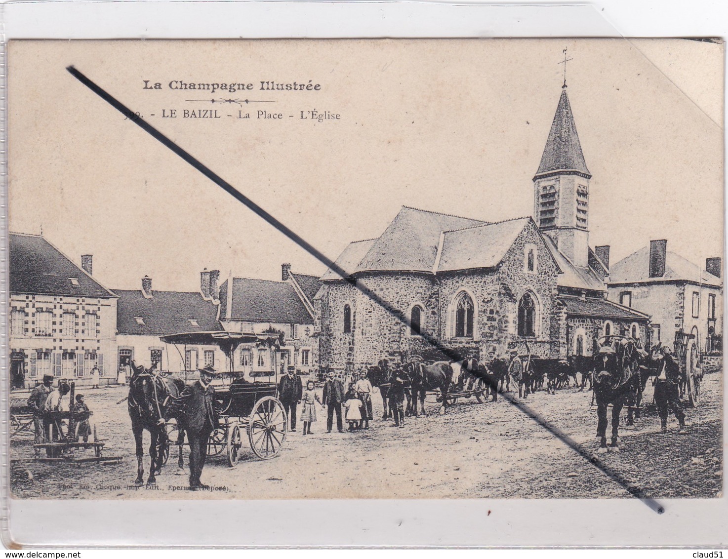 Le Baizil (51) La Place -L'Eglise (importante Animation -calèche, Attelages Agricoles Divers -) - Autres & Non Classés