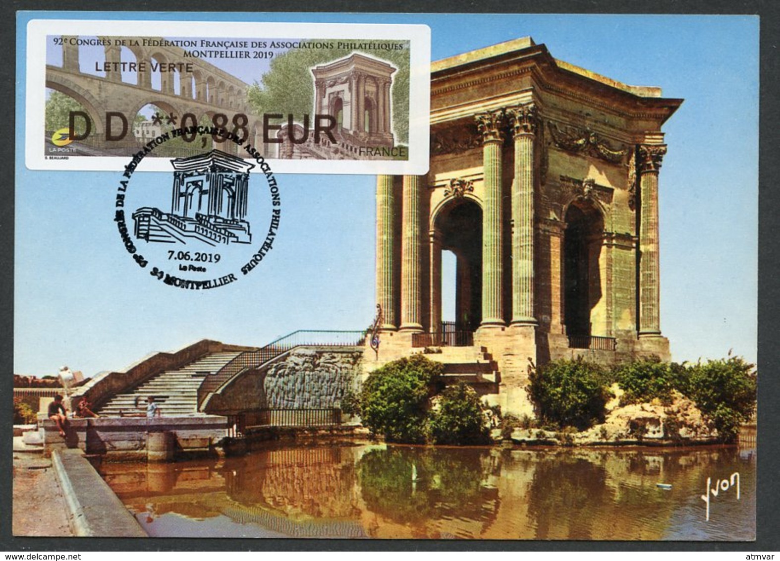 FRANCE (2019). Carte Maximum Card - ATM LISA 92 Congres FFAP - Montpellier - Château D'eau Peyrou, Aqueduc Saint-Clément - 2010-2019