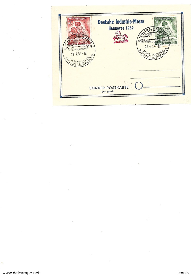 N° Michel 80/81 S/CP Deutsche Industrie-Messe - Obl. HANNOVER 27.4.52 - Covers & Documents