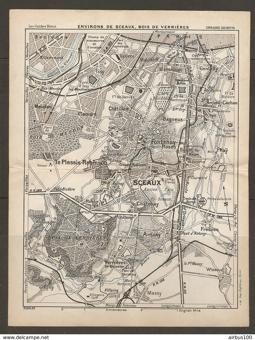 CARTE PLAN 1928 - ENVIRONS DE SCEAUX BOIS DE VERRIERES MEUDON CLAMART ANTONY BAGNEUX CHATILLON GENTILLY - Cartes Topographiques