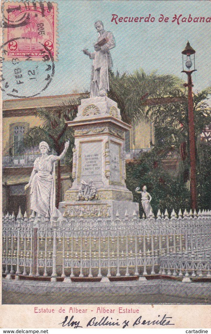 CUBA - Recuerdo De Habana - Estatue De Albear - 1908 - Cuba