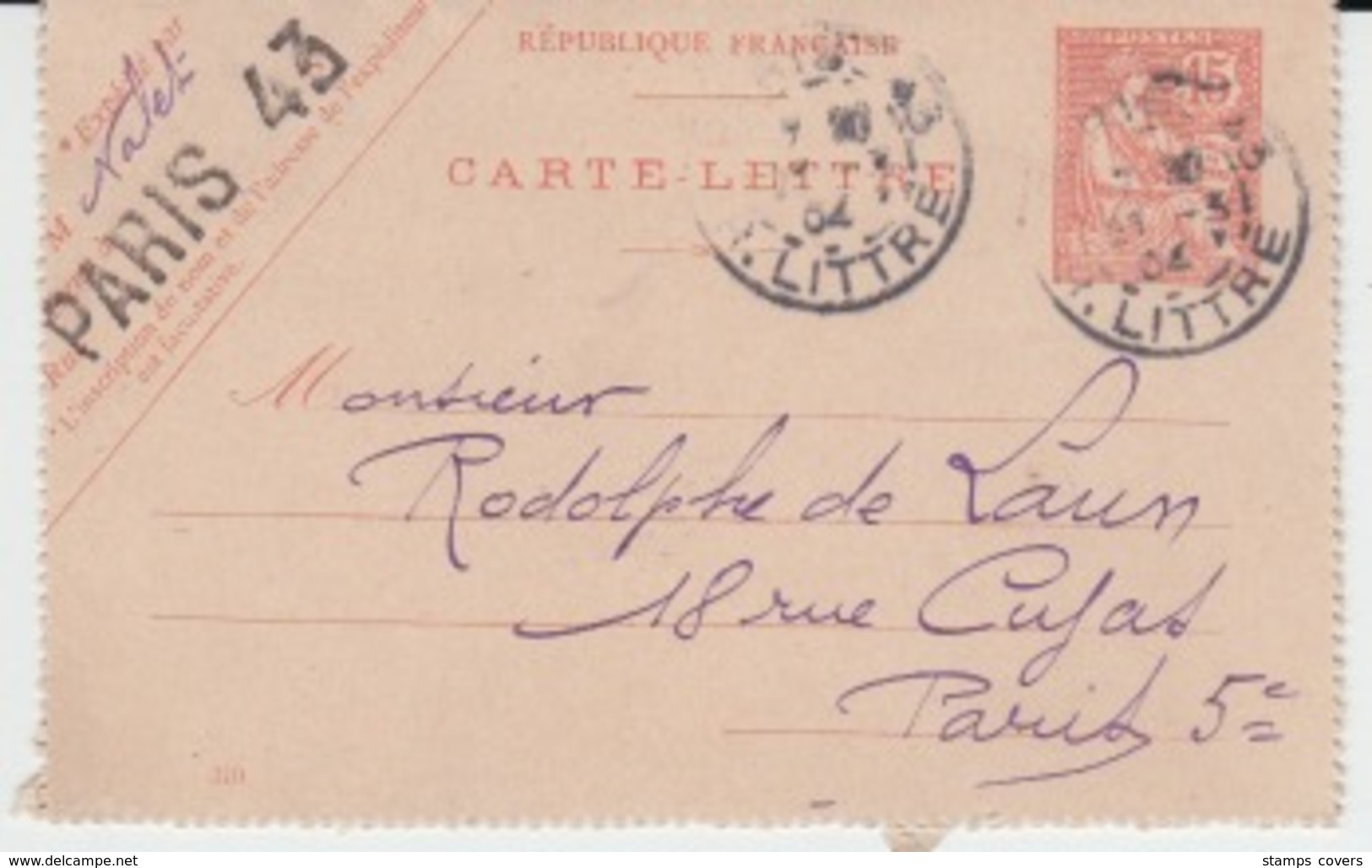 FRANCE CARTE LETTRE PARIS 17 MARS 1906 MOUCHON - Cartes-lettres