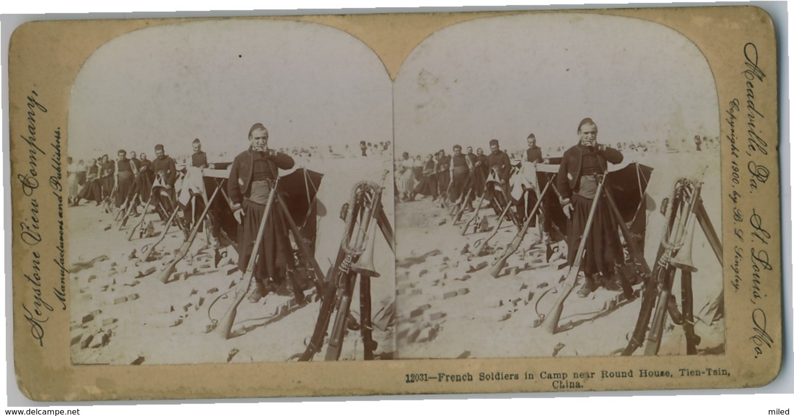 ZOUAVES A TSIEN-TSIN (CHINE) PHOTO STEREOSCOPIQUE ANCIENNE. BON ETAT - Régiments