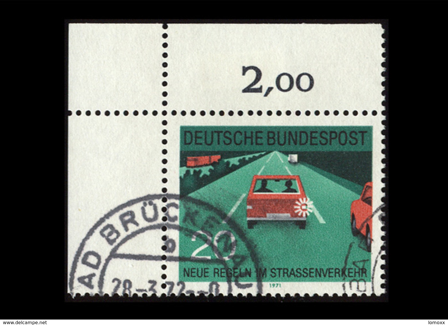 BRD 1971, Michel-Nr. 672, Neue Regeln Im Straßenverkehr, 20 Pf., Eckrand Oben Links, Gestempelt - Gebraucht