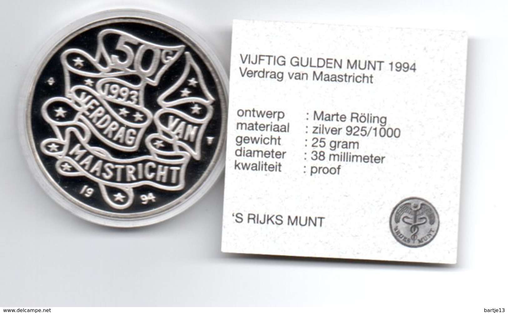 NEDERLAND 50 GULDEN 1994 ZILVER PROOF VERDRAG VAN MAASTRICHT IN ORIGINELE VERPAKKING - 1980-2001 : Beatrix